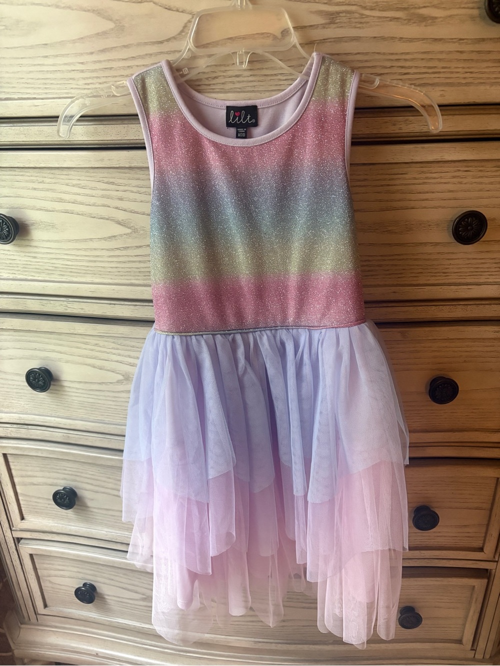 Lilt Girls Size M (7/8) Rainbow Glitter Tulle Party Dress Birthday Tulle Sparkle